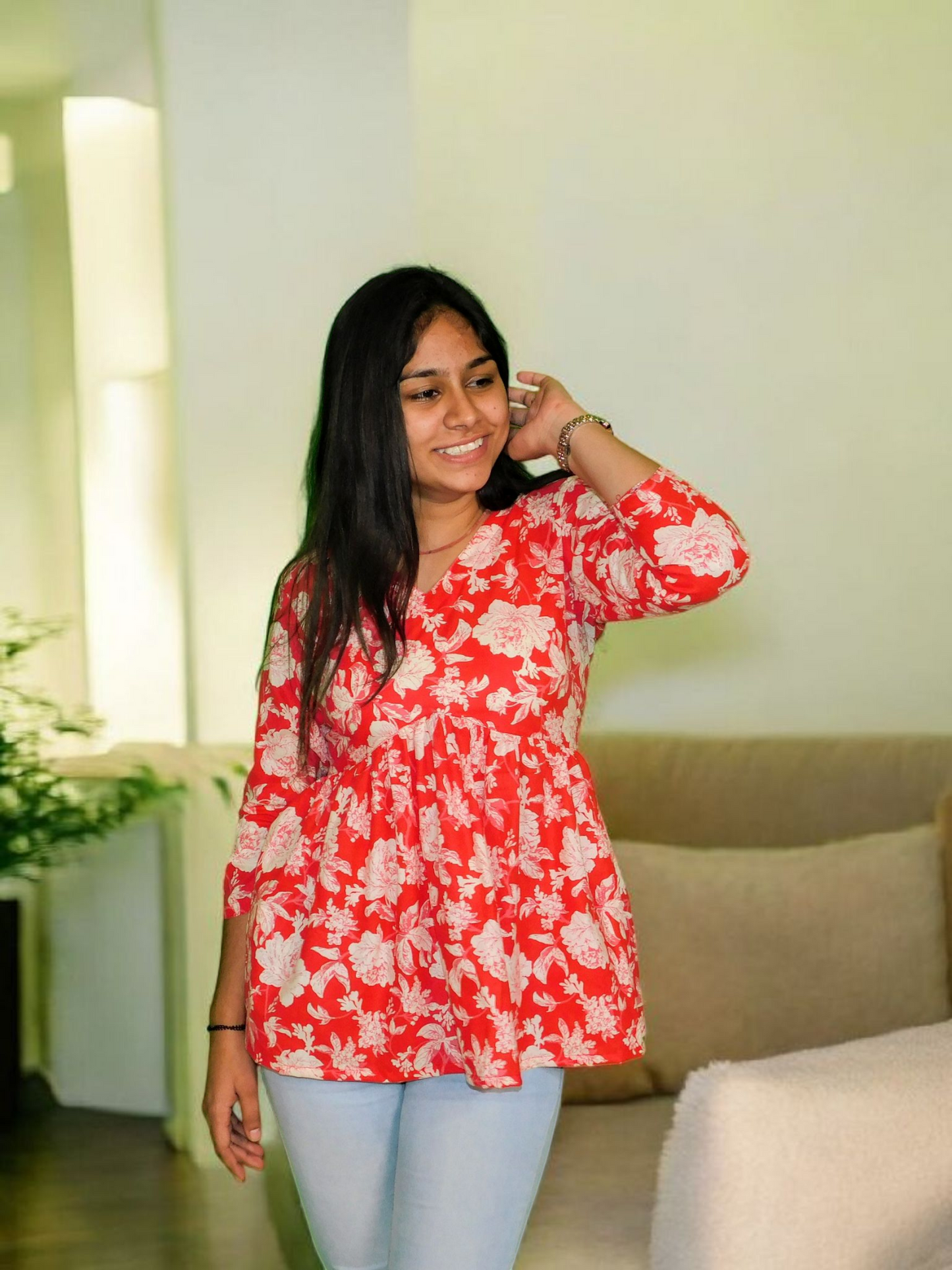 Gulnaar β Scarlet Floral Peplum Kurti