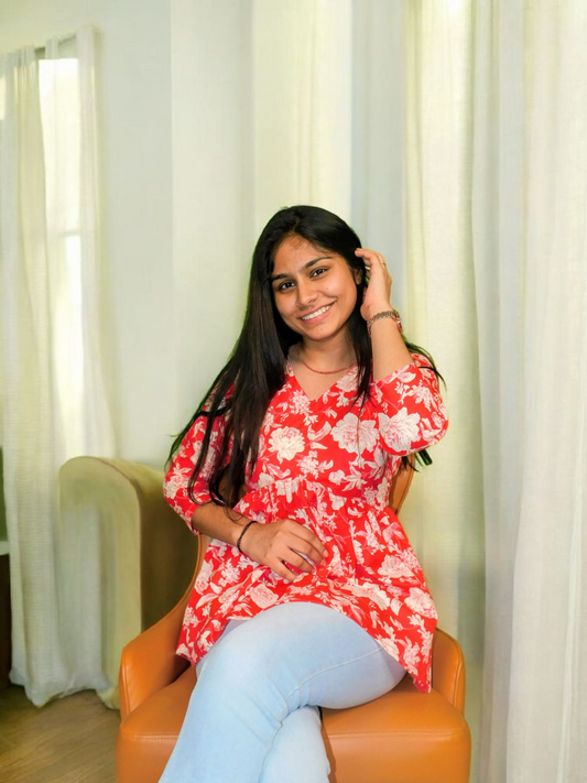 Gulnaar – Scarlet Floral Peplum Kurti