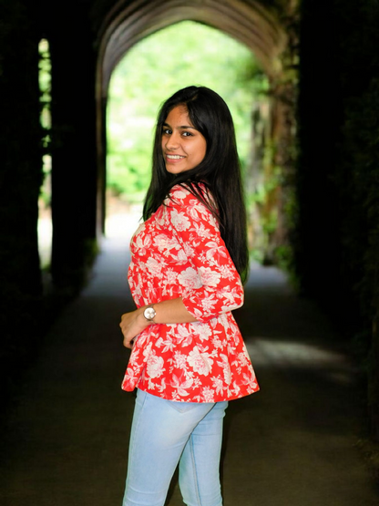 Gulnaar – Scarlet Floral Peplum Kurti