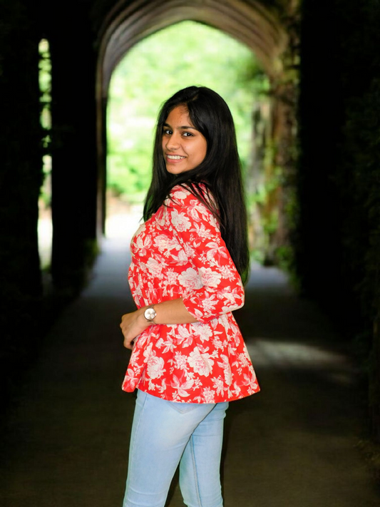 Gulnaar – Scarlet Floral Peplum Kurti