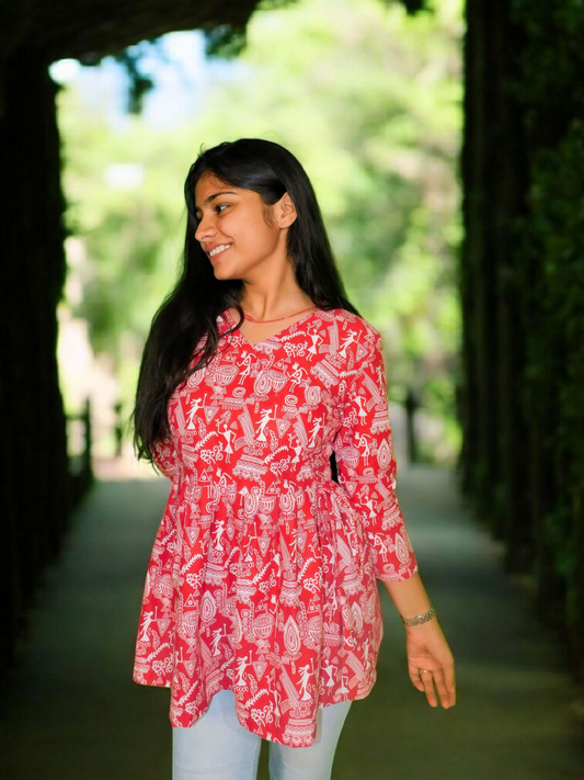 Laal Leela – Warli Art Peplum Kurti